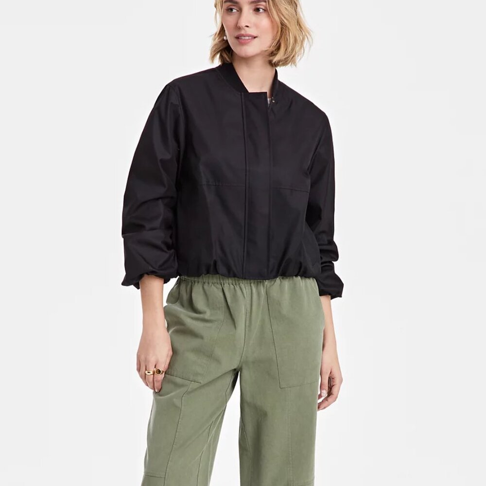 ON 34th Women's Twill Bubble-Hem Black Bomber Jacket/NWT/S